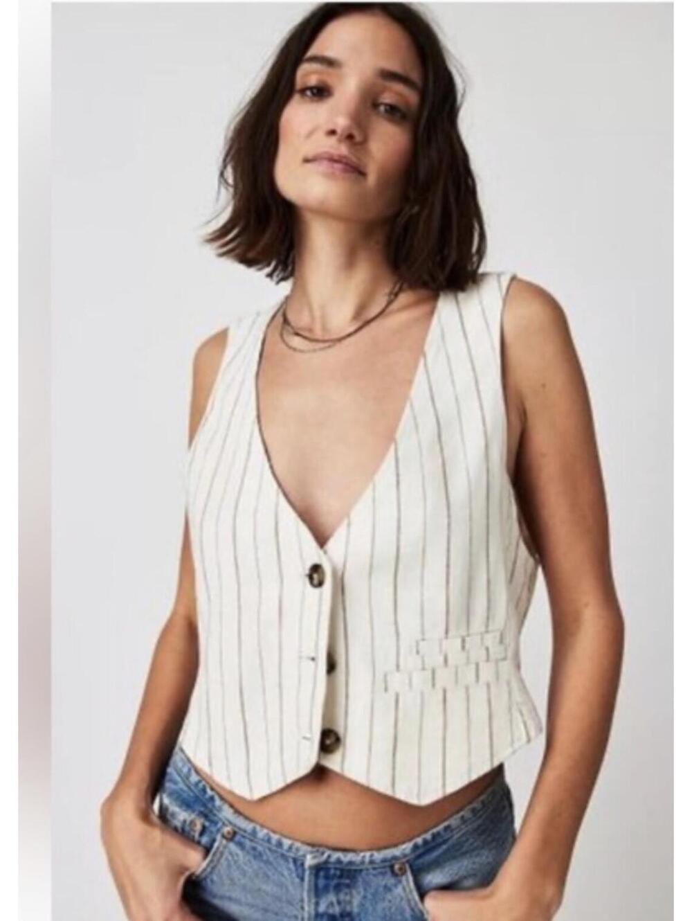 Free People We The Free Linen Blend Heritage Micro Vest - Women's Large